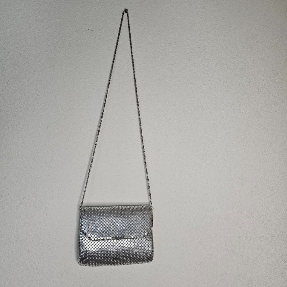 Vintage Silver Mesh Purse Handbag Bag Disco Envelope Clutch Metal Chain 70s 80s